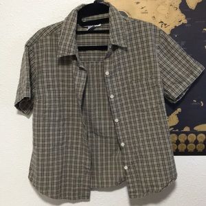 Xhilaration Tan Plaid Short Sleeve Button Up